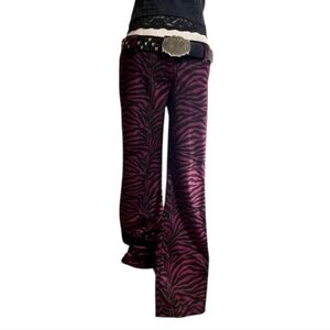 Y2K 90s Vintage Serious Emo Purple Zebra Fuzzy Velvet Pants SZ 7 Coyote Ugly